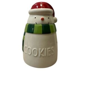 Hallmark Festive Snowman Cookie Jar Ceramic 9.5" Tall